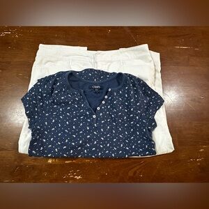 Chaps Blue Top and White Trousers bundle give a classic look to a summer event